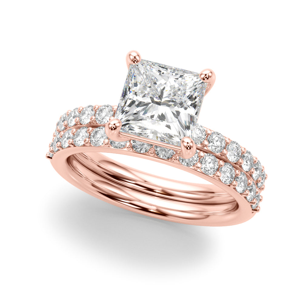 Sculpted Pc Center Single Row Engagement Princess Diamond Engagement Ring in 10K/14K gold and platinum with certified lab-grown or natural diamonds