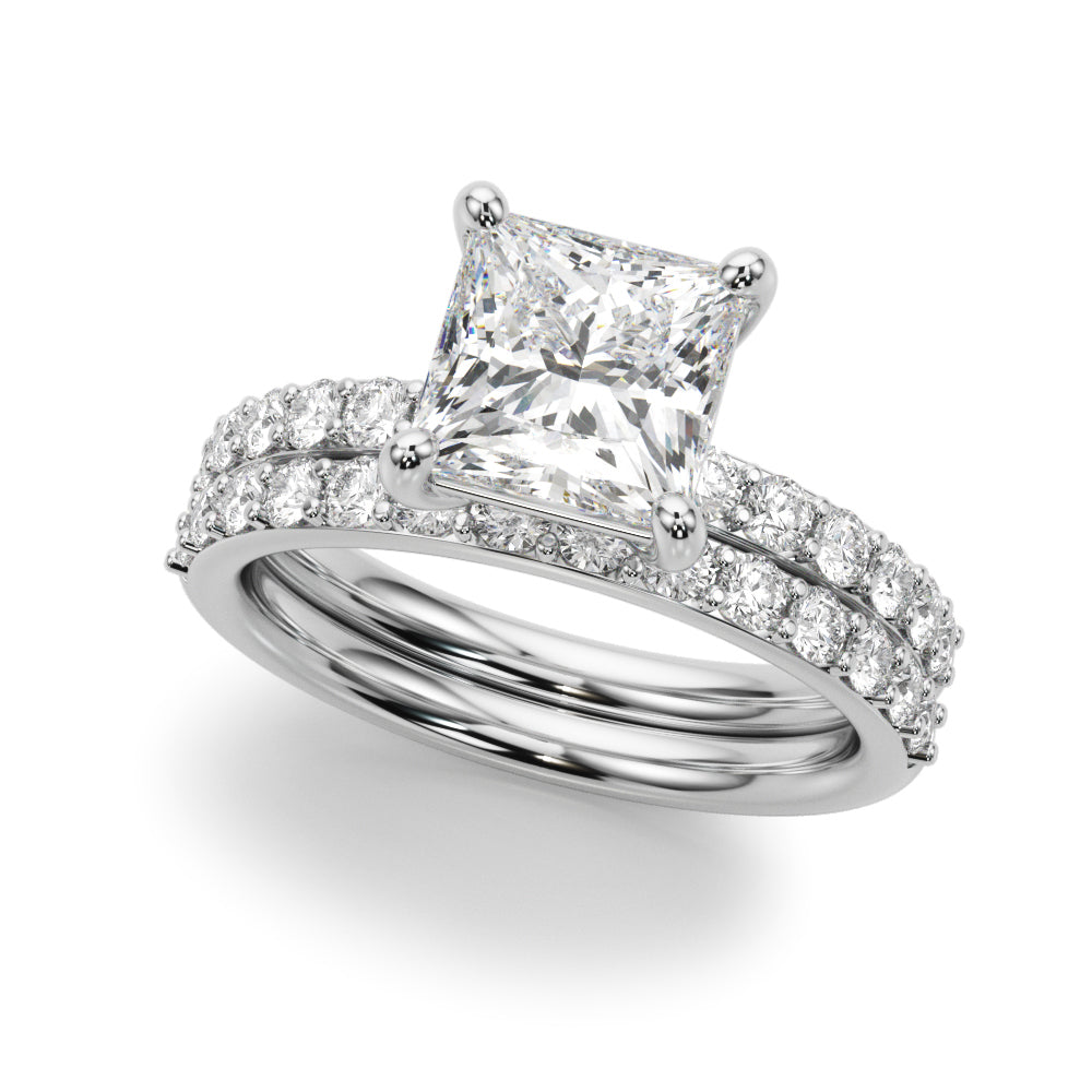 Sculpted Pc Center Single Row Engagement Princess Diamond Engagement Ring in 10K/14K gold and platinum with certified lab-grown or natural diamonds