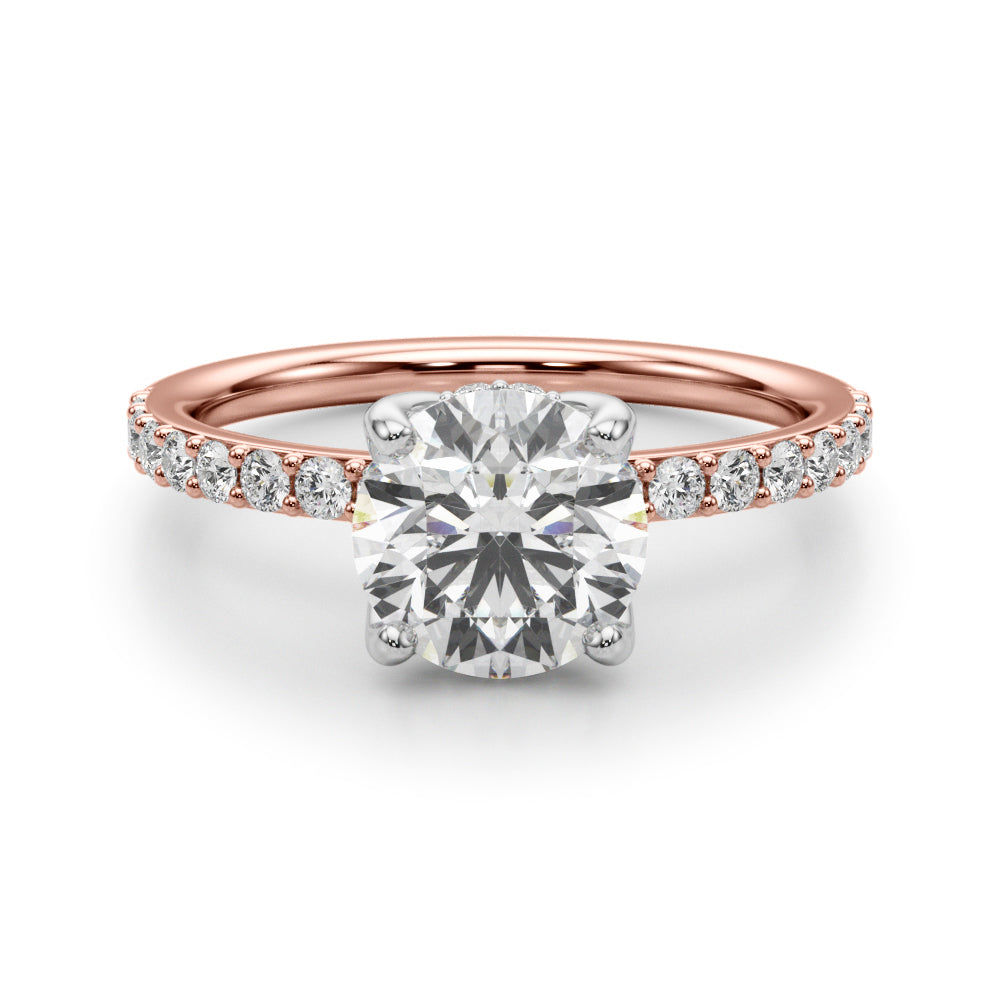 Lustrous Single Row Round Diamond Engagement Ring in 10K/14K gold and platinum with certified lab-grown or natural diamonds