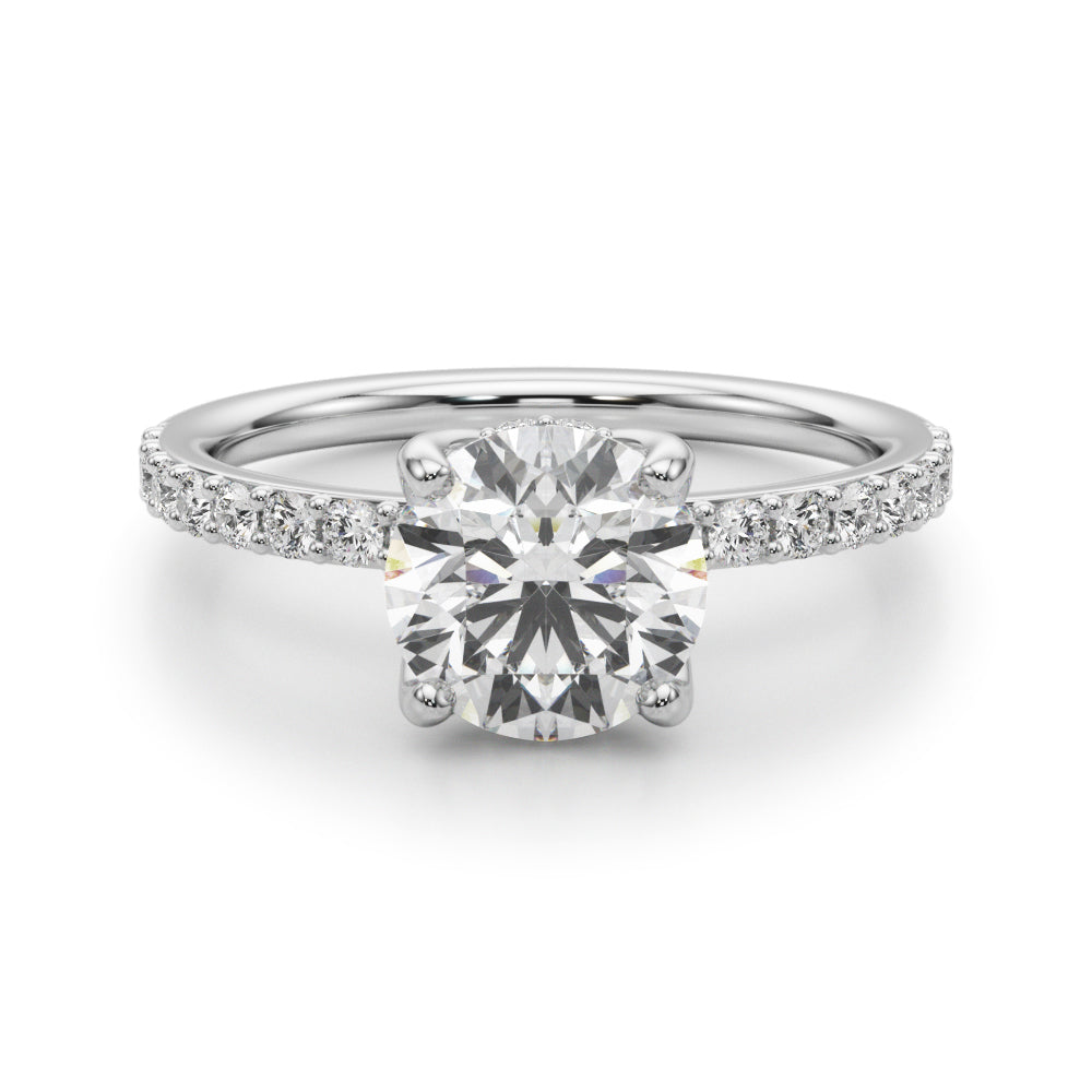 Lustrous Single Row Round Diamond Engagement Ring in 10K/14K gold and platinum with certified lab-grown or natural diamonds
