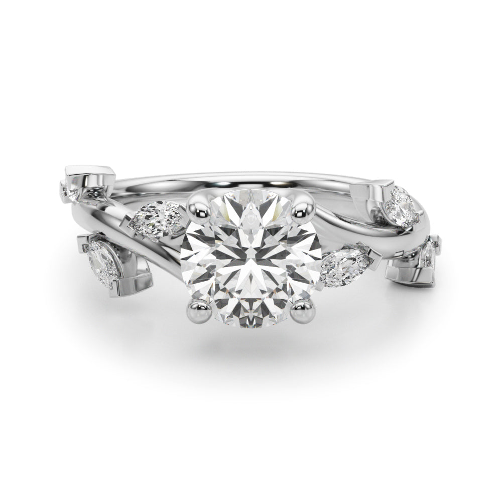 Opulent Rd & Mq Round Diamond Engagement Ring in 10K/14K gold and platinum with certified lab-grown or natural diamonds