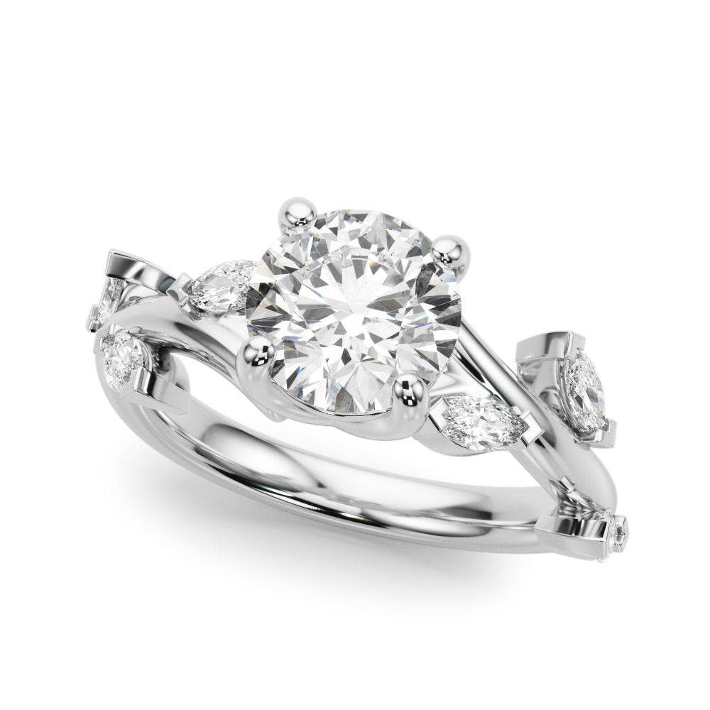 Opulent Rd & Mq Round Diamond Engagement Ring in 10K/14K gold and platinum with certified lab-grown or natural diamonds