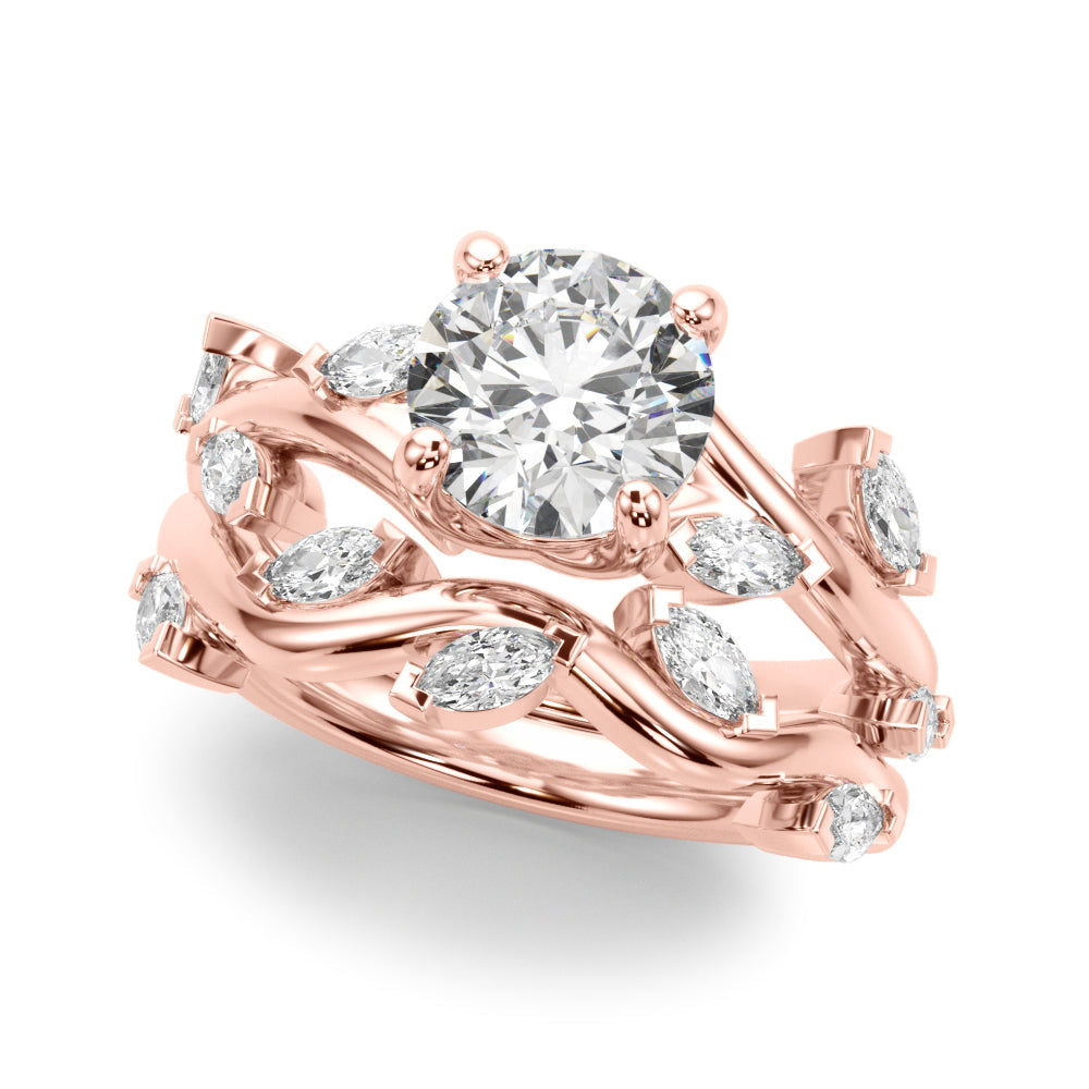 Opulent Rd & Mq Round Diamond Engagement Ring in 10K/14K gold and platinum with certified lab-grown or natural diamonds