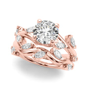 Opulent Rd & Mq Round Diamond Engagement Ring in 10K/14K gold and platinum with certified lab-grown or natural diamonds