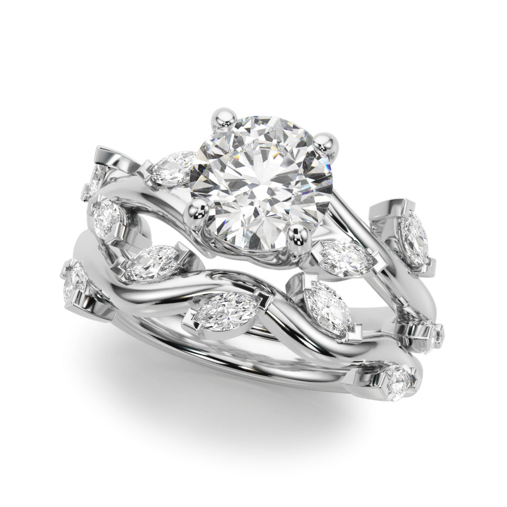 Opulent Rd & Mq Round Diamond Engagement Ring in 10K/14K gold and platinum with certified lab-grown or natural diamonds