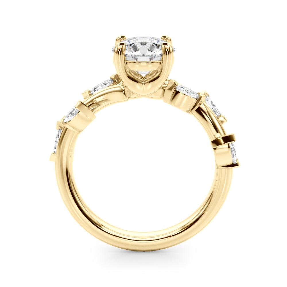 Opulent Rd & Mq Round Diamond Engagement Ring in 10K/14K gold and platinum with certified lab-grown or natural diamonds