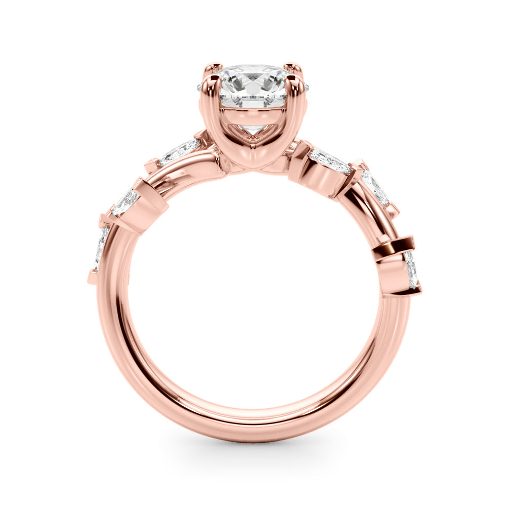 Opulent Rd & Mq Round Diamond Engagement Ring in 10K/14K gold and platinum with certified lab-grown or natural diamonds
