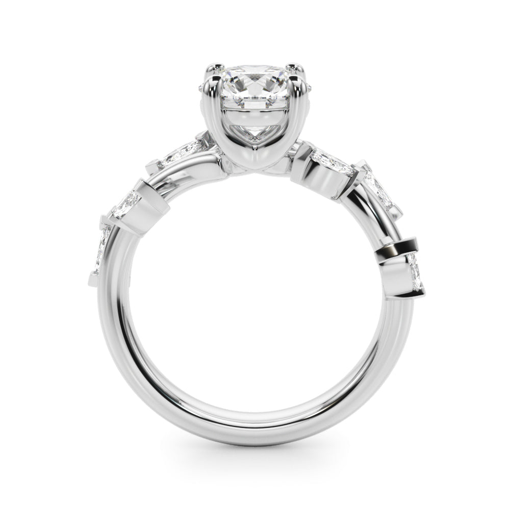 Opulent Rd & Mq Round Diamond Engagement Ring in 10K/14K gold and platinum with certified lab-grown or natural diamonds