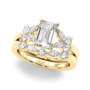 Crowned Ec Center Mq & Rd Sides Emerald Diamond Engagement Ring in 10K/14K gold and platinum with certified lab-grown or natural diamonds