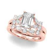 Crowned Ec Center Mq & Rd Sides Emerald Diamond Engagement Ring in 10K/14K gold and platinum with certified lab-grown or natural diamonds