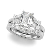 Crowned Ec Center Mq & Rd Sides Emerald Diamond Engagement Ring in 10K/14K gold and platinum with certified lab-grown or natural diamonds