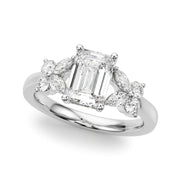 Crowned Ec Center Mq & Rd Sides Emerald Diamond Engagement Ring in 10K/14K gold and platinum with certified lab-grown or natural diamonds