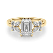Crowned Ec Center Mq & Rd Sides Emerald Diamond Engagement Ring in 10K/14K gold and platinum with certified lab-grown or natural diamonds