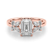 Crowned Ec Center Mq & Rd Sides Emerald Diamond Engagement Ring in 10K/14K gold and platinum with certified lab-grown or natural diamonds