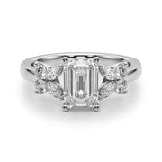 Crowned Ec Center Mq & Rd Sides Emerald Diamond Engagement Ring in 10K/14K gold and platinum with certified lab-grown or natural diamonds