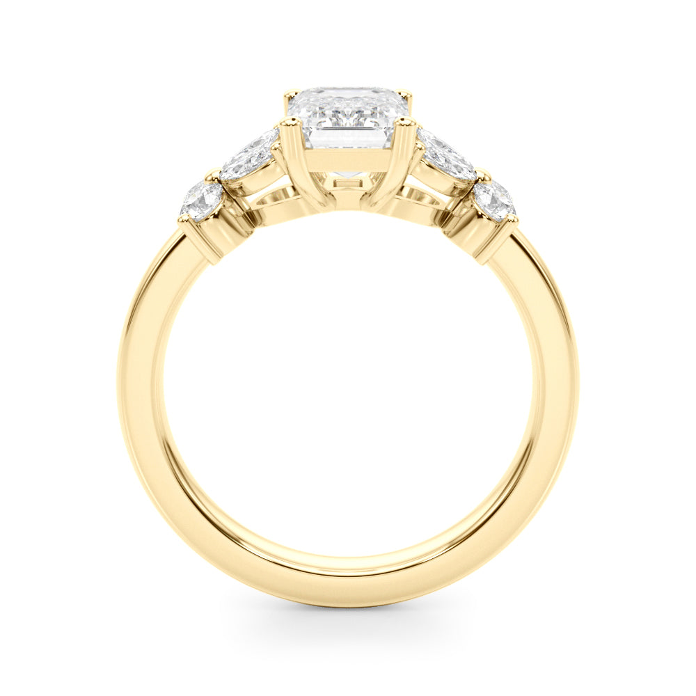 Crowned Ec Center Mq & Rd Sides Emerald Diamond Engagement Ring in 10K/14K gold and platinum with certified lab-grown or natural diamonds