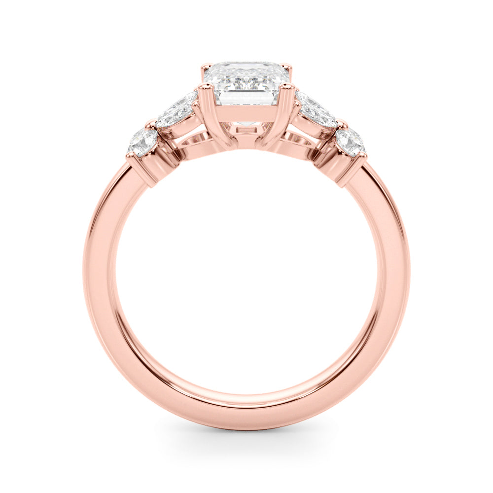 Crowned Ec Center Mq & Rd Sides Emerald Diamond Engagement Ring in 10K/14K gold and platinum with certified lab-grown or natural diamonds