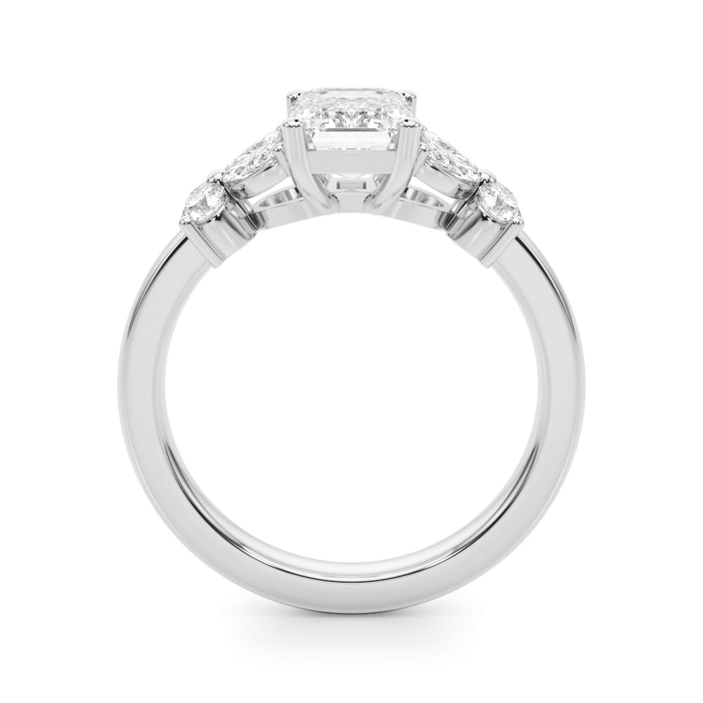 Crowned Ec Center Mq & Rd Sides Emerald Diamond Engagement Ring in 10K/14K gold and platinum with certified lab-grown or natural diamonds