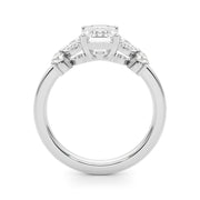 Crowned Ec Center Mq & Rd Sides Emerald Diamond Engagement Ring in 10K/14K gold and platinum with certified lab-grown or natural diamonds