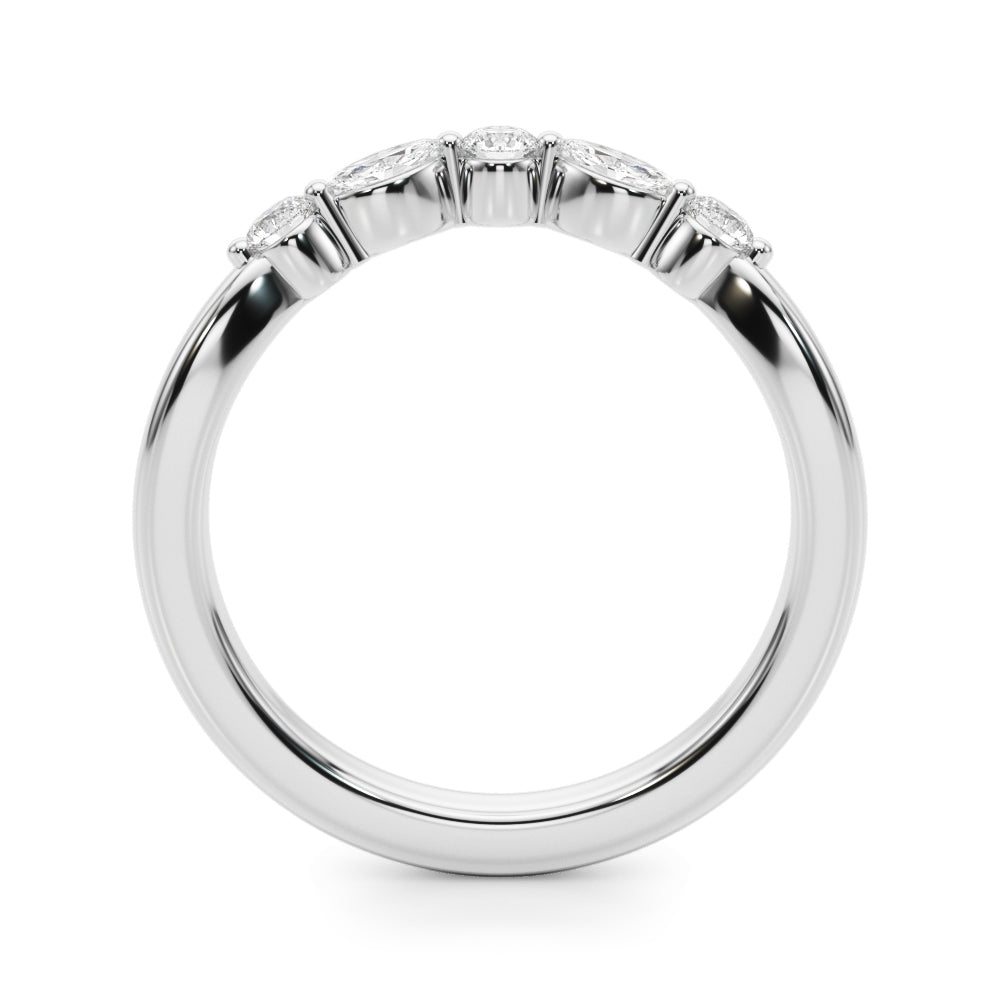 Alternating Round & Marquise Curved Half Eternity Ring in Gold & Platinum