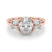 Romantic Ov Center Mq & Rd Sides Oval Diamond Engagement Ring â€” 10K/14K Gold & Platinum