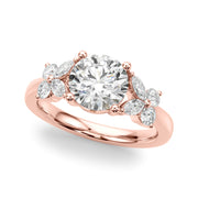 Graceful Rd Center Mq & Rd Sides Round Diamond Engagement Ring in 10K/14K gold and platinum with certified lab-grown or natural diamonds