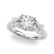 Graceful Rd Center Mq & Rd Sides Round Diamond Engagement Ring in 10K/14K gold and platinum with certified lab-grown or natural diamonds