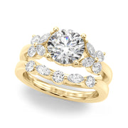 Graceful Rd Center Mq & Rd Sides Round Diamond Engagement Ring in 10K/14K gold and platinum with certified lab-grown or natural diamonds