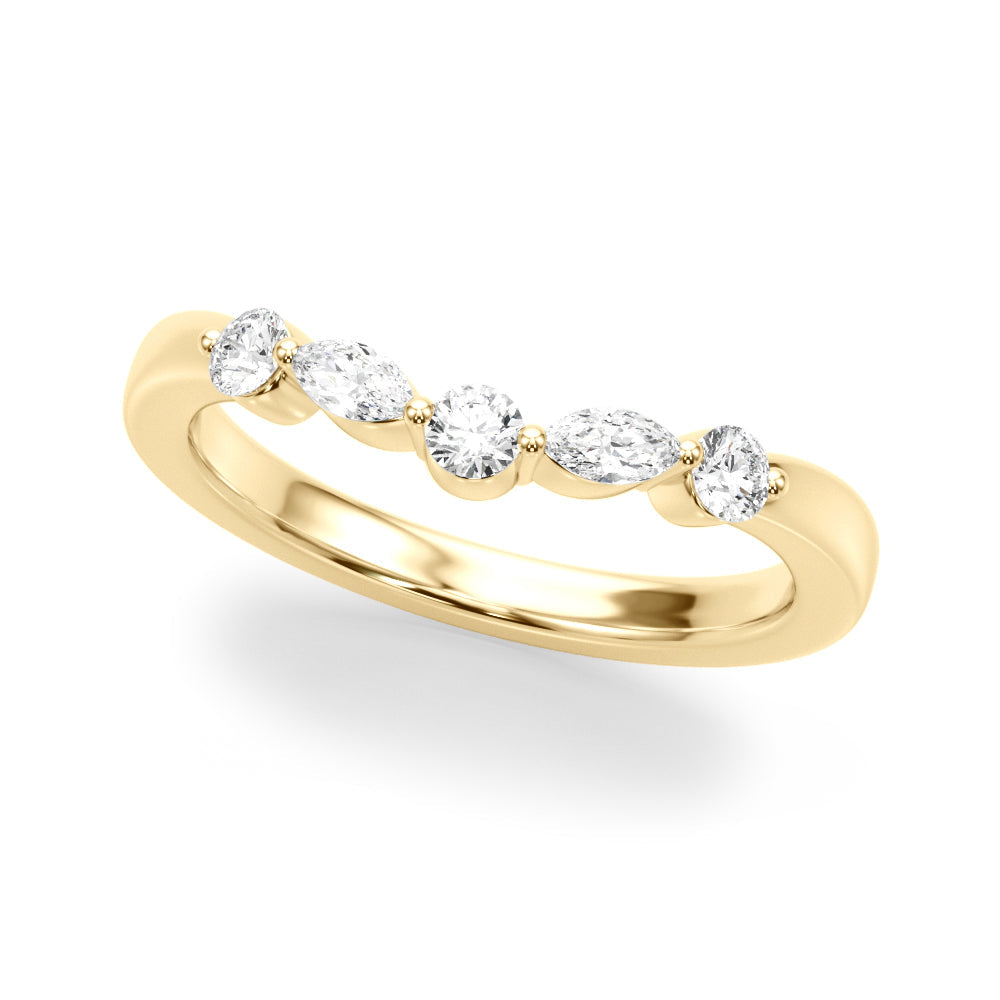 Alternating Round & Marquise Half Eternity Ring in 10K/14K gold and platinum with certified lab-grown or natural diamonds