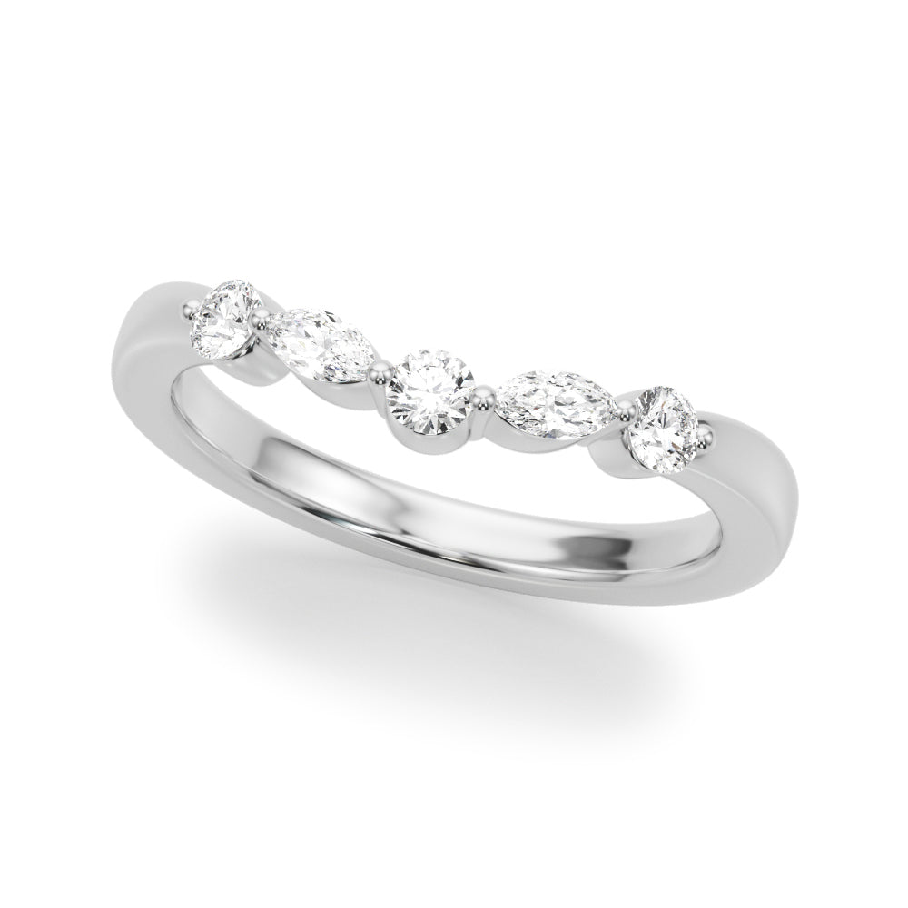 Alternating Round & Marquise Half Eternity Ring in Gold & Platinum
