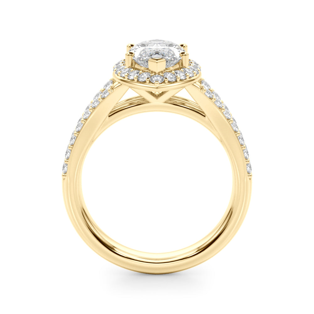 Dazzling Halo Mq Center Split Shank Marquise Diamond Engagement Ring in 10K/14K gold and platinum with certified lab-grown or natural diamonds