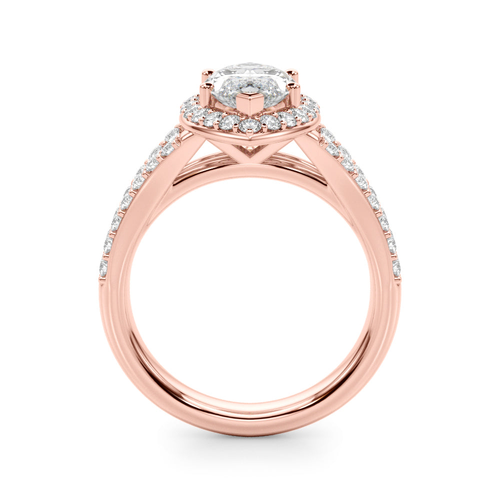 Dazzling Halo Mq Center Split Shank Marquise Diamond Engagement Ring in 10K/14K gold and platinum with certified lab-grown or natural diamonds
