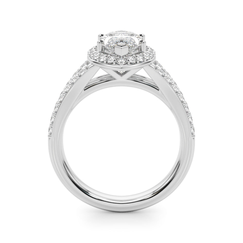 Dazzling Halo Mq Center Split Shank Marquise Diamond Engagement Ring in 10K/14K gold and platinum with certified lab-grown or natural diamonds