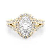 Splendid Halo Oval Center Split Shank Oval Diamond Engagement Ring in 10K/14K gold and platinum with certified lab-grown or natural diamonds