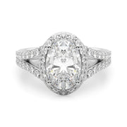 Splendid Halo Oval Center Split Shank Oval Diamond Engagement Ring in 10K/14K gold and platinum with certified lab-grown or natural diamonds
