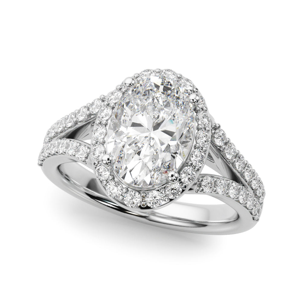 Splendid Halo Oval Center Split Shank Oval Diamond Engagement Ring in 10K/14K gold and platinum with certified lab-grown or natural diamonds