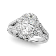 Splendid Halo Oval Center Split Shank Oval Diamond Engagement Ring in 10K/14K gold and platinum with certified lab-grown or natural diamonds