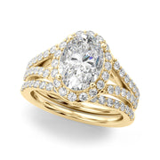 Splendid Halo Oval Center Split Shank Oval Diamond Engagement Ring in 10K/14K gold and platinum with certified lab-grown or natural diamonds