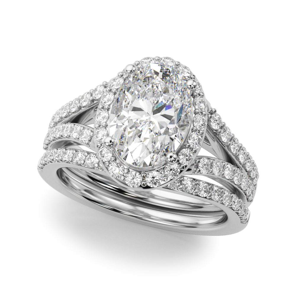 Splendid Halo Oval Center Split Shank Oval Diamond Engagement Ring in 10K/14K gold and platinum with certified lab-grown or natural diamonds