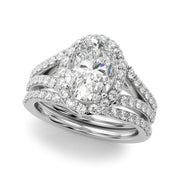 Splendid Halo Oval Center Split Shank Oval Diamond Engagement Ring in 10K/14K gold and platinum with certified lab-grown or natural diamonds
