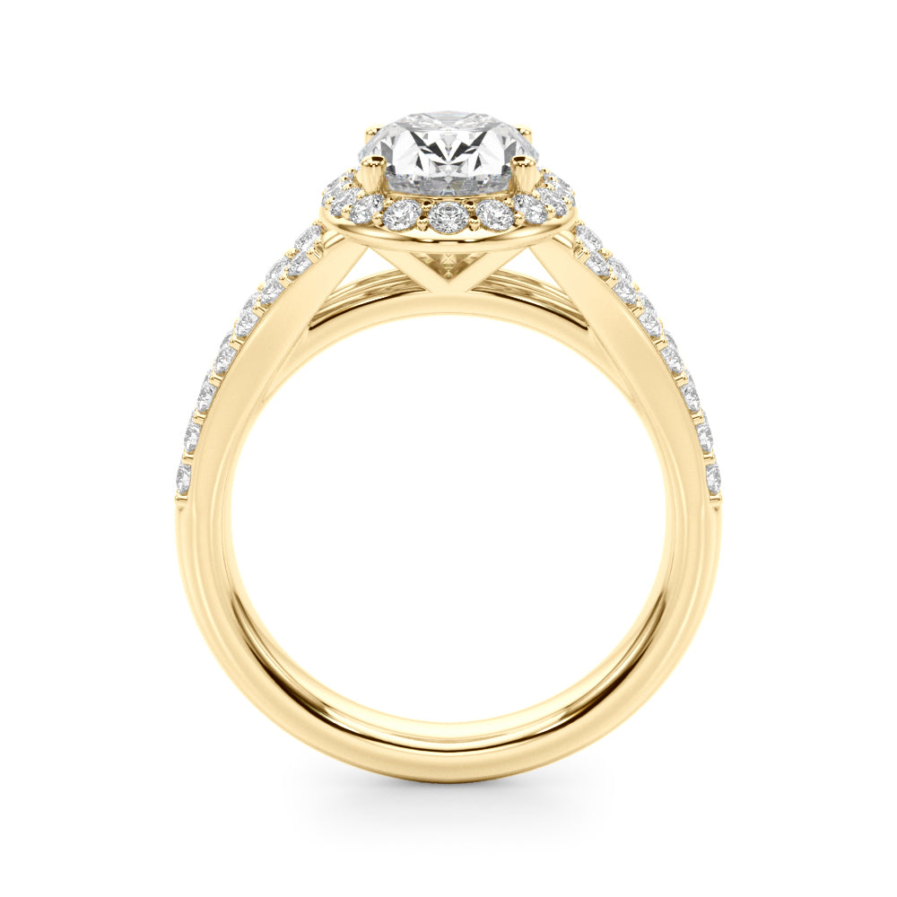 Splendid Halo Oval Center Split Shank Oval Diamond Engagement Ring in 10K/14K gold and platinum with certified lab-grown or natural diamonds