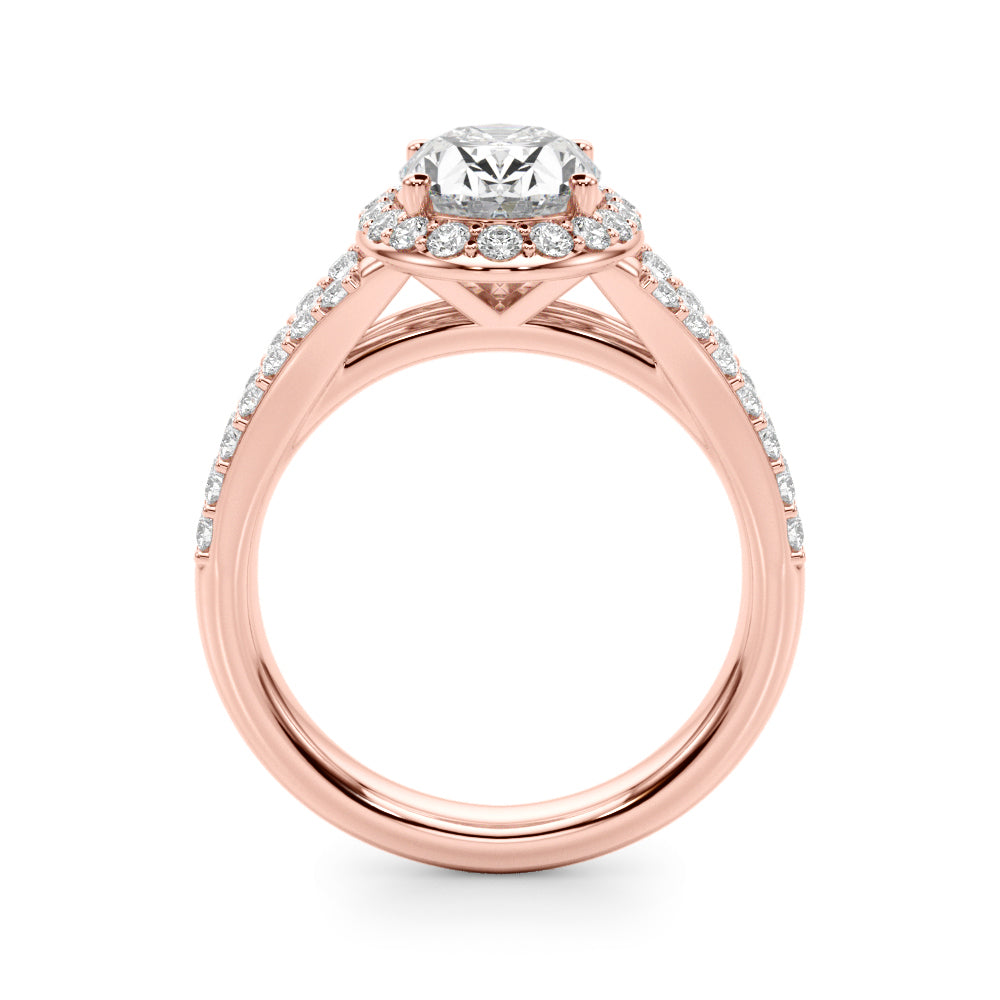 Splendid Halo Oval Center Split Shank Oval Diamond Engagement Ring in 10K/14K gold and platinum with certified lab-grown or natural diamonds