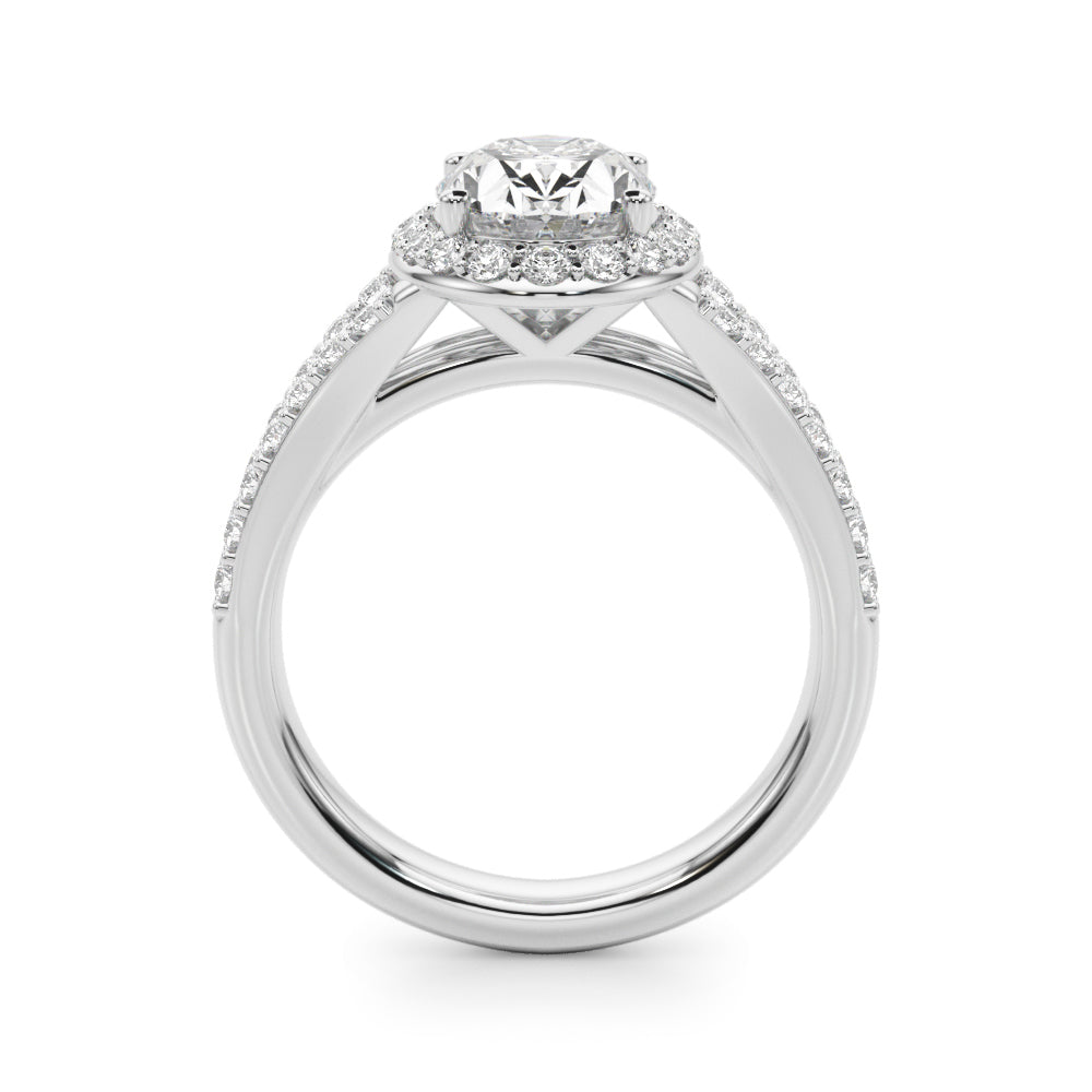 Splendid Halo Oval Center Split Shank Oval Diamond Engagement Ring in 10K/14K gold and platinum with certified lab-grown or natural diamonds