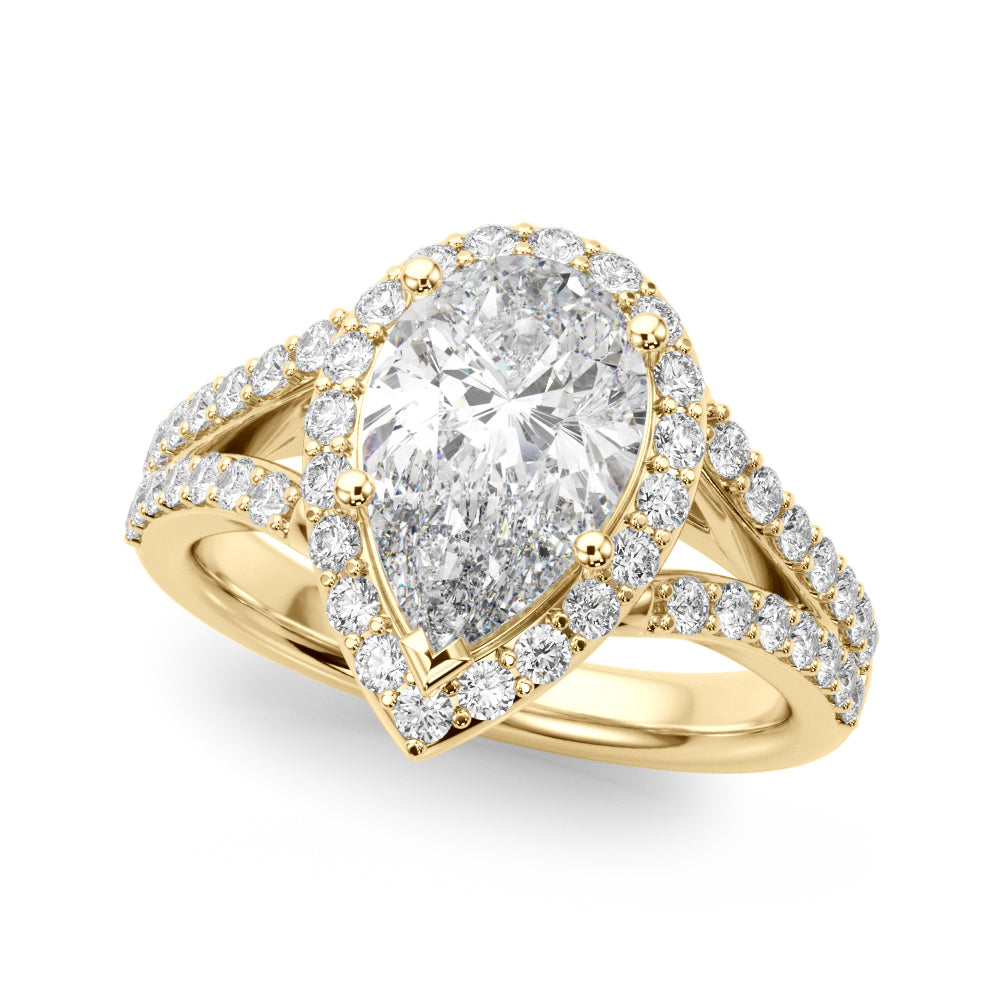 Enchanted Halo Ps Center Split Shank Pear Diamond Engagement Ring in 10K/14K gold and platinum with certified lab-grown or natural diamonds