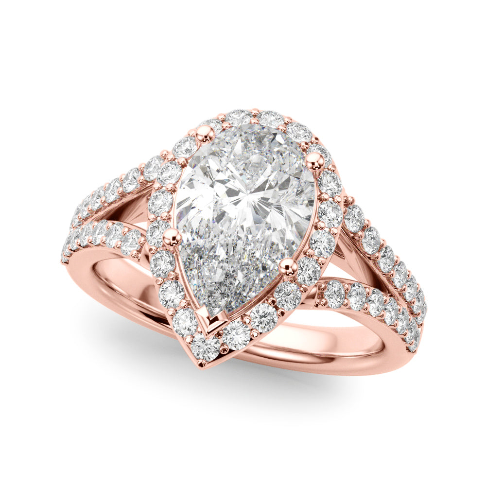 Enchanted Halo Ps Center Split Shank Pear Diamond Engagement Ring in 10K/14K gold and platinum with certified lab-grown or natural diamonds