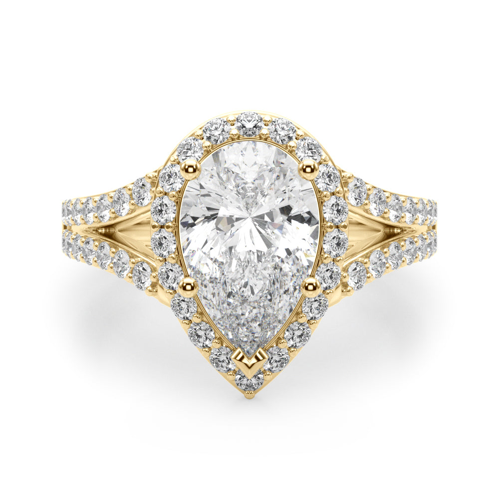 Enchanted Halo Ps Center Split Shank Pear Diamond Engagement Ring in 10K/14K gold and platinum with certified lab-grown or natural diamonds