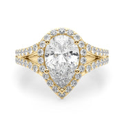 Enchanted Halo Ps Center Split Shank Pear Diamond Engagement Ring in 10K/14K gold and platinum with certified lab-grown or natural diamonds