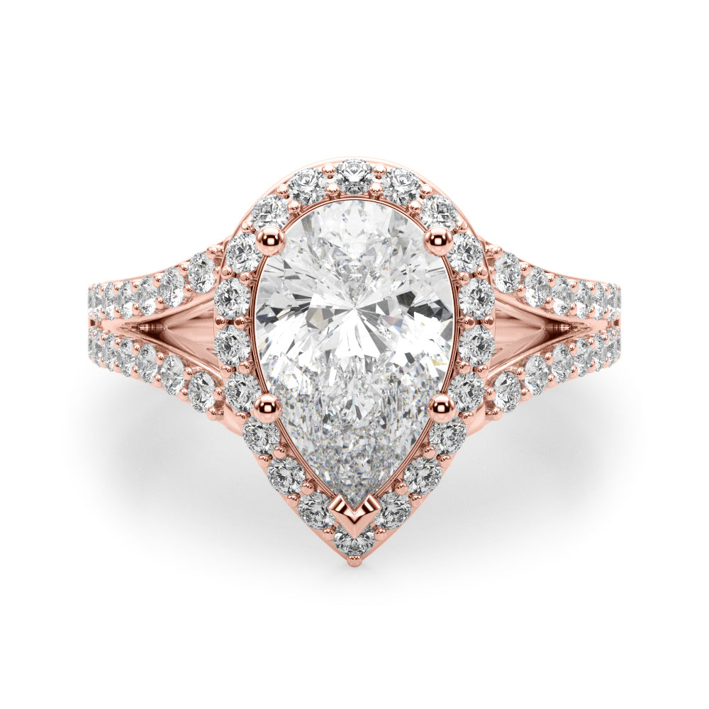 Enchanted Halo Ps Center Split Shank Pear Diamond Engagement Ring in 10K/14K gold and platinum with certified lab-grown or natural diamonds