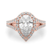 Enchanted Halo Ps Center Split Shank Pear Diamond Engagement Ring in 10K/14K gold and platinum with certified lab-grown or natural diamonds