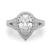 Enchanted Halo Ps Center Split Shank Pear Diamond Engagement Ring in 10K/14K gold and platinum with certified lab-grown or natural diamonds